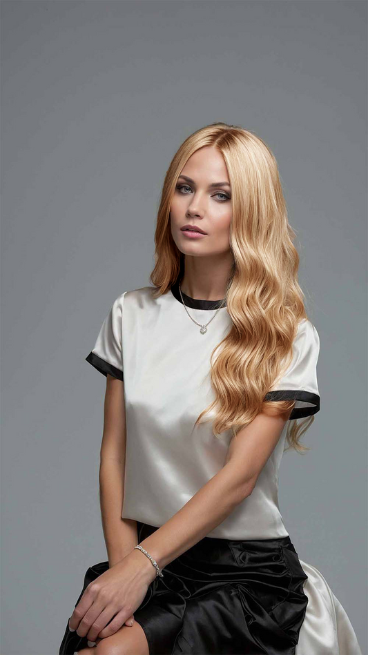 Wavy Caramel Piemonte Wig (Black Rooted) - Mongolian Wigs