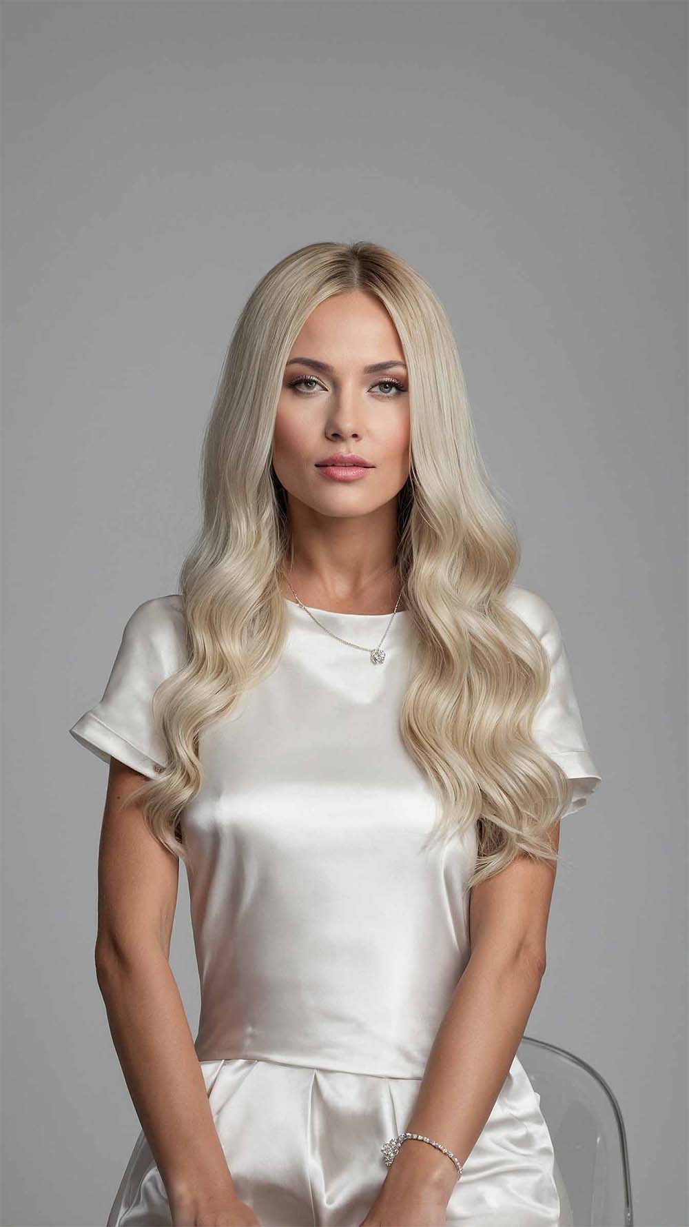 White Honey Blonde Rooted Vintage Waves Wigs - Mongolian Wigs