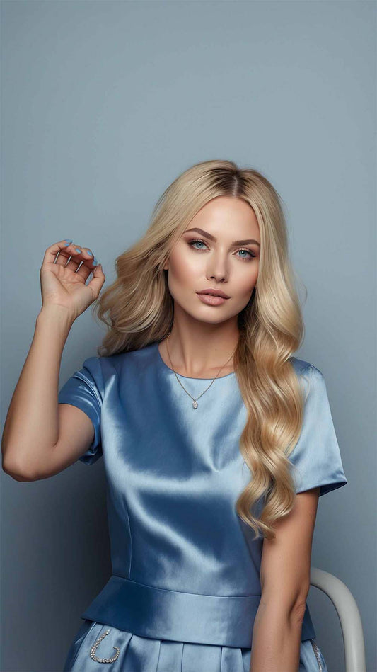 Wheat Blonde Blend Wavy Wig (Black Rooted 2-3cm) - Mongolian Wigs